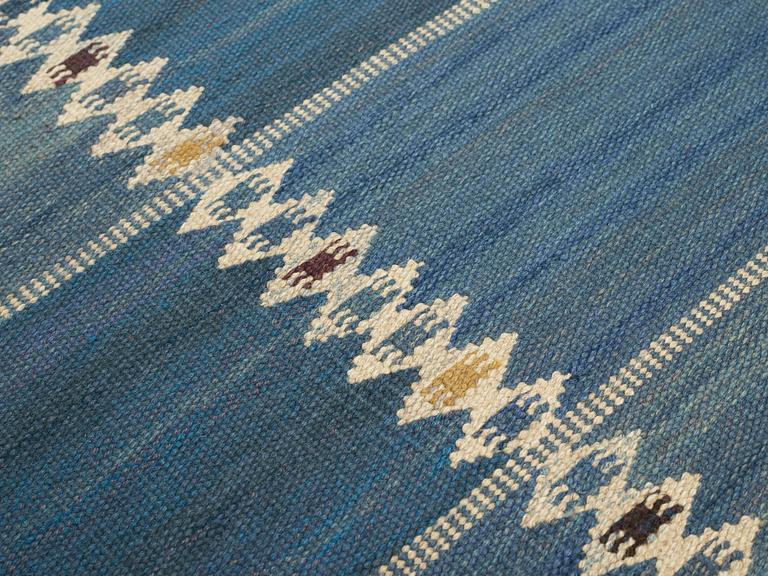 Barbro Nilsson, A CARPET, "Salerno blå", flat weave, ca 310 x 206 cm, signed AB MMF BN.