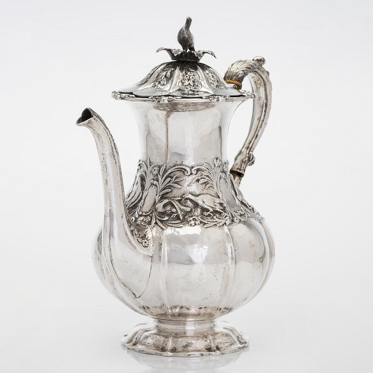 A mid 19th-Century silver coffee pot,  maker's mark of John Angell II & George Angell, London 1843.