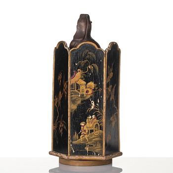 A wooden sculpture of Guanyin with metal inlay, Qing dynasty.