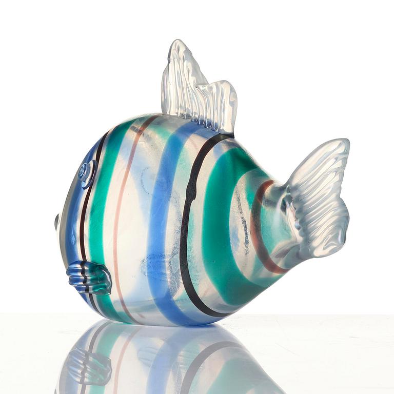 Tyra Lundgren, skulptur, "Pesce a Fasce di Colori", modell 2603, glas, Venini, Murano, Italien, sannolikt utförd under tidigt 1950-tal.