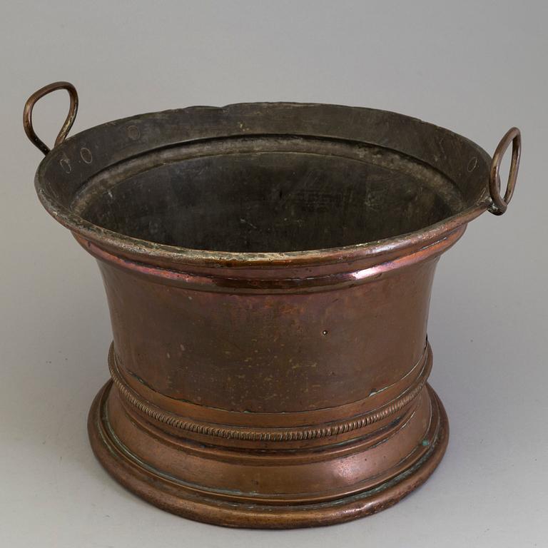 An 18th century copper wine cooler.