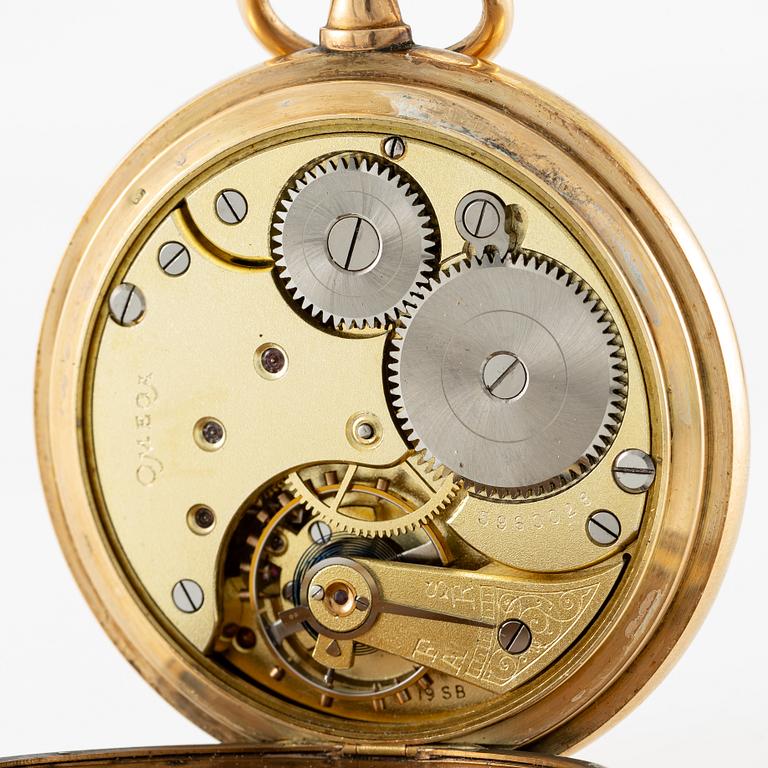 Omega, pocket watch, 14K gold, lever escapement, "Red Twelve", 52.5 mm.