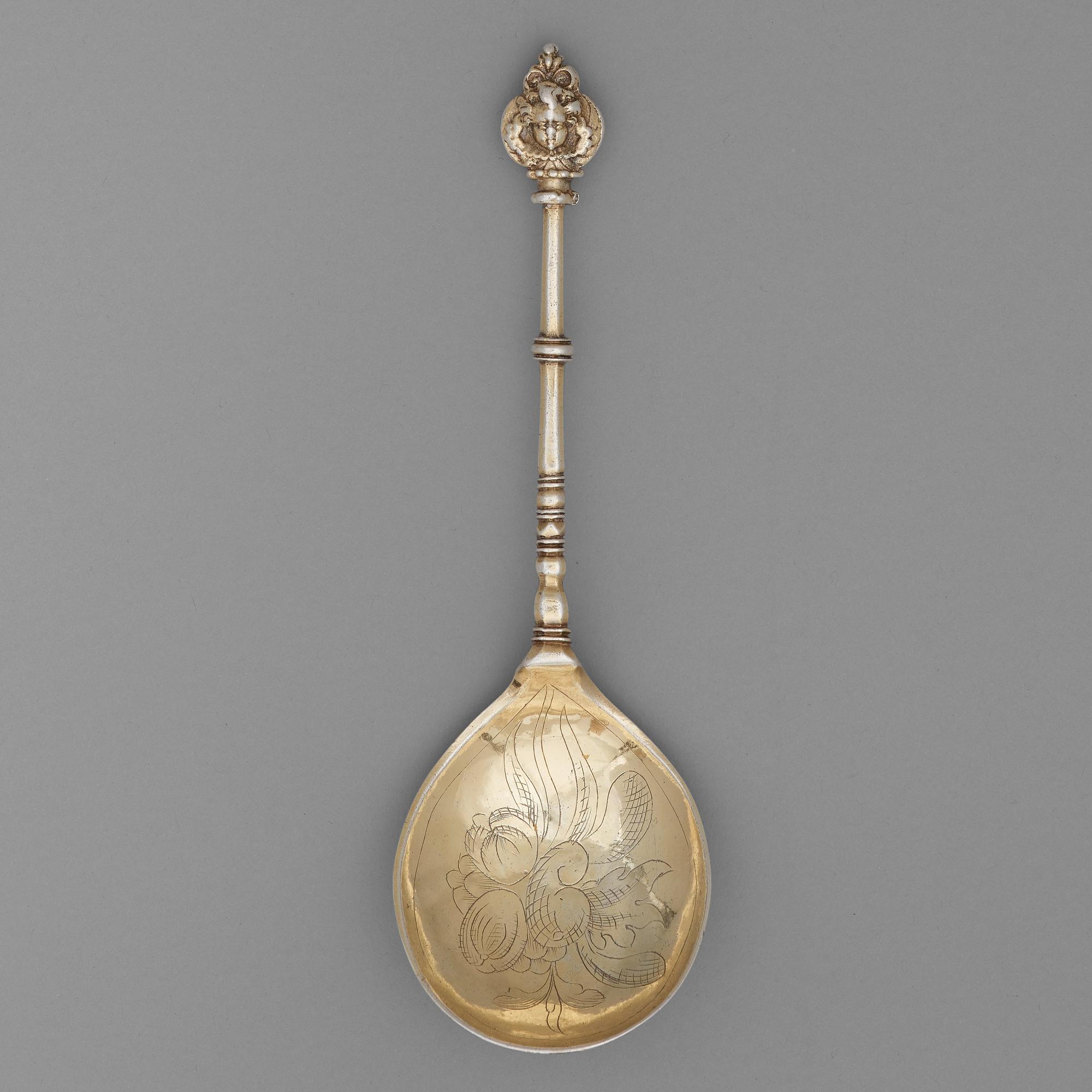A Swedish 17th century silver-gilt spoon, unmarked.