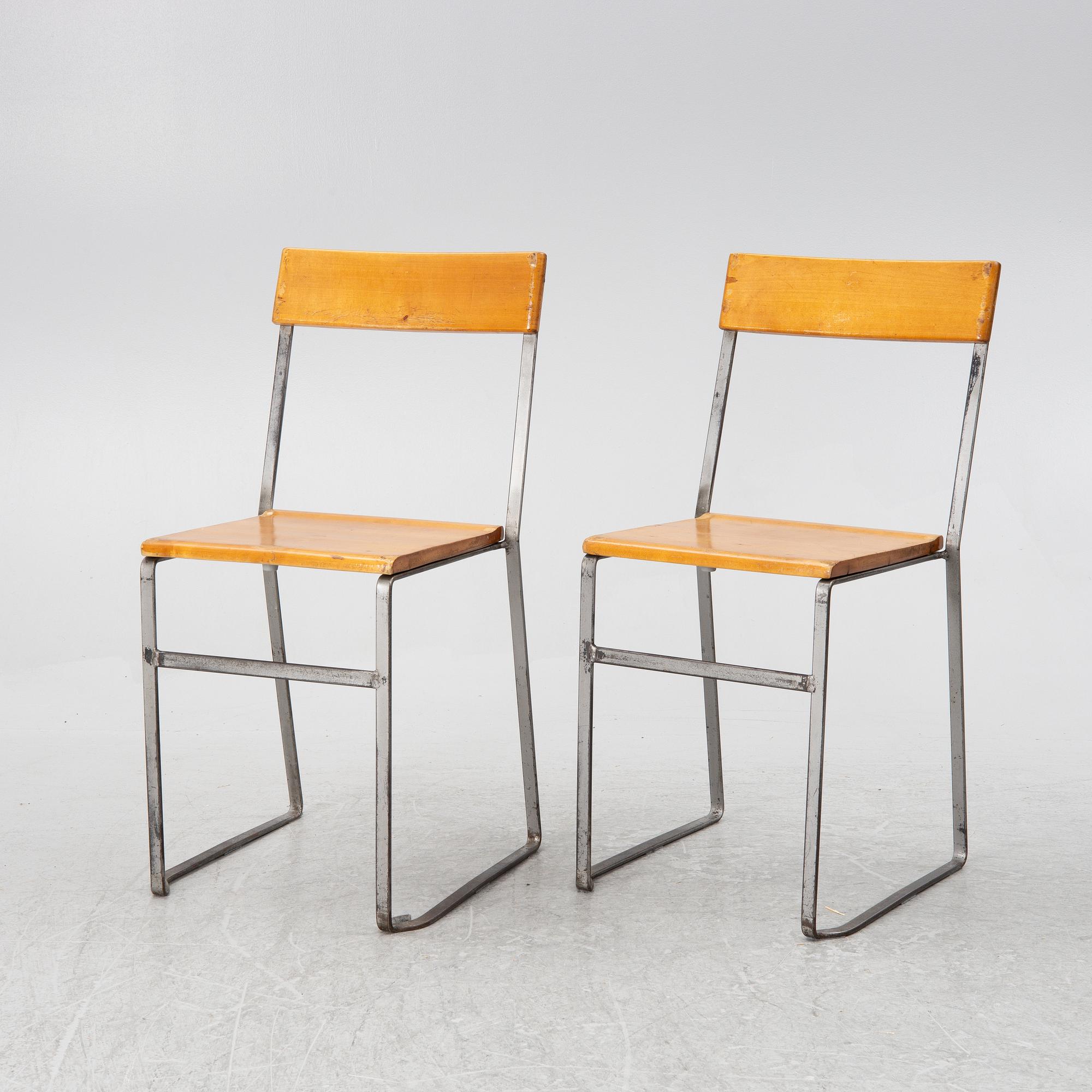 Six 'Chair 10', mid-20th century. Grythyttan's steel furniture. First half of the 20th century.