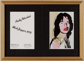 ANDY WARHOL efter, 3 st, färgoffsettryck, ANNOUNCEMENT CARD, Mick Jagger, 1975.