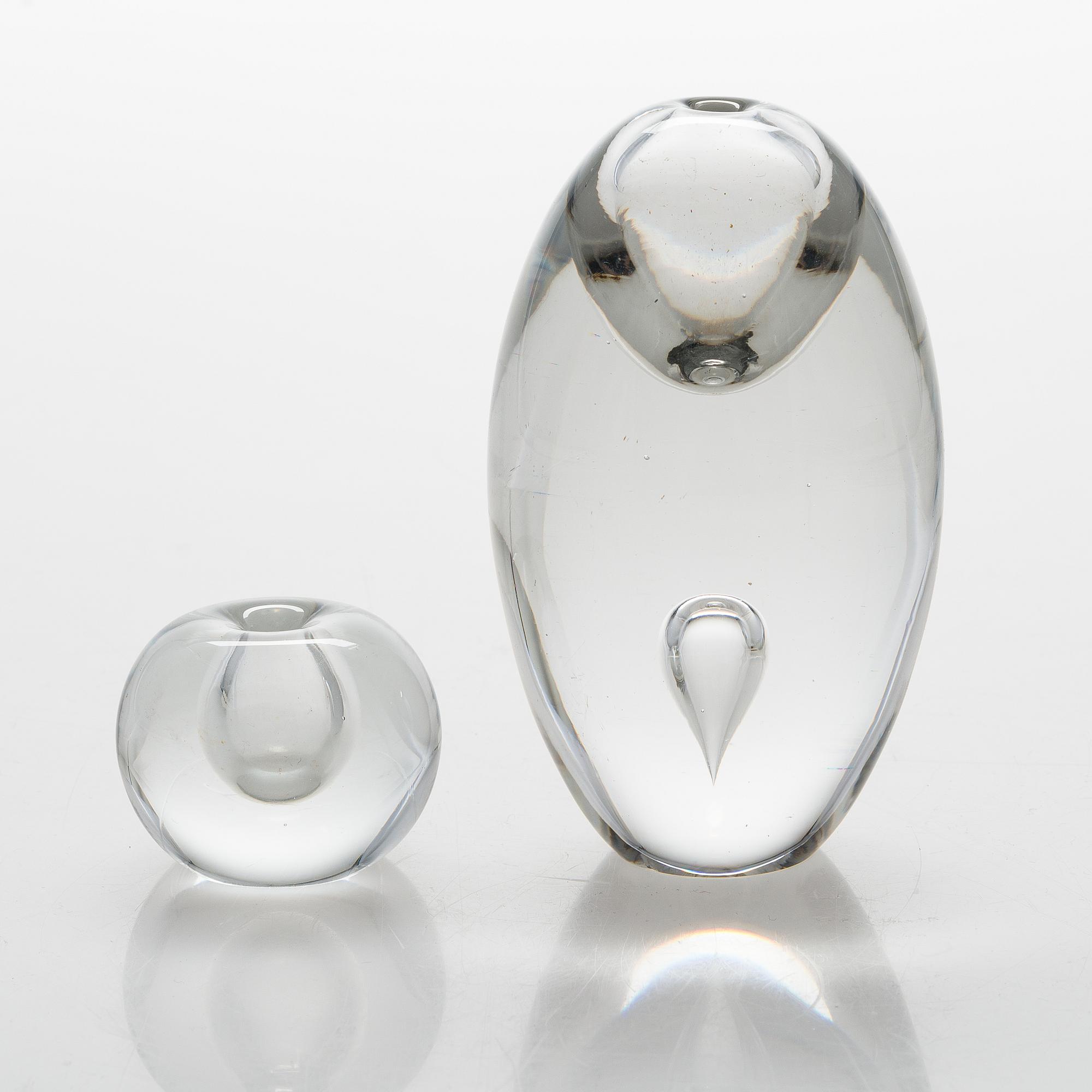 Timo Sarpaneva, Two mid-20th-century glass sculptures, both signed. Iittala, Finland.