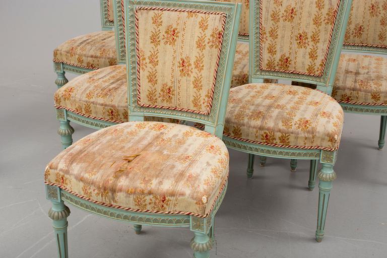 SOFFA och  STOLAR 6 st, gustaviansk stil, 1900-tal.