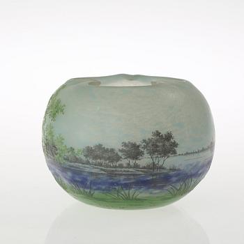 A Daum Art Nouveau enamel painted cameo glass bowl, Nancy France ca 1900.