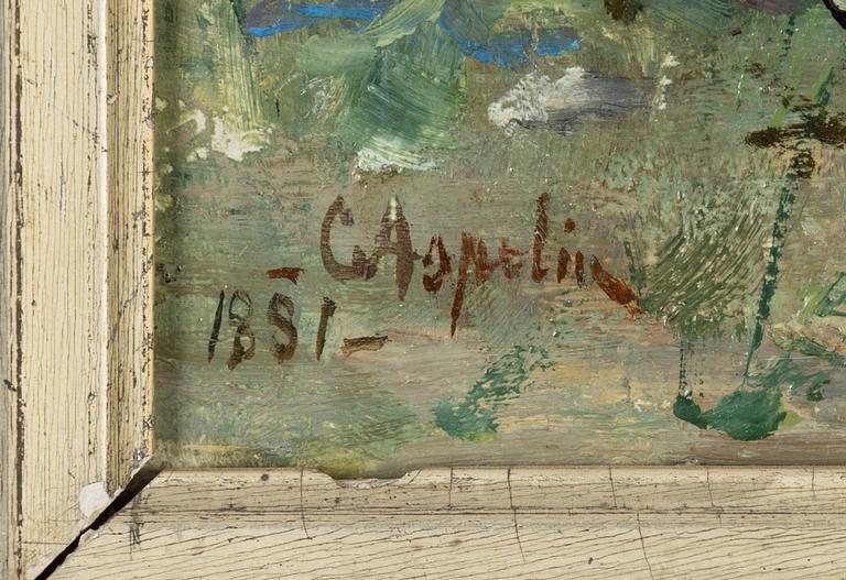 Carl Aspelin, olja på pannå, signerad och daterad 1881.