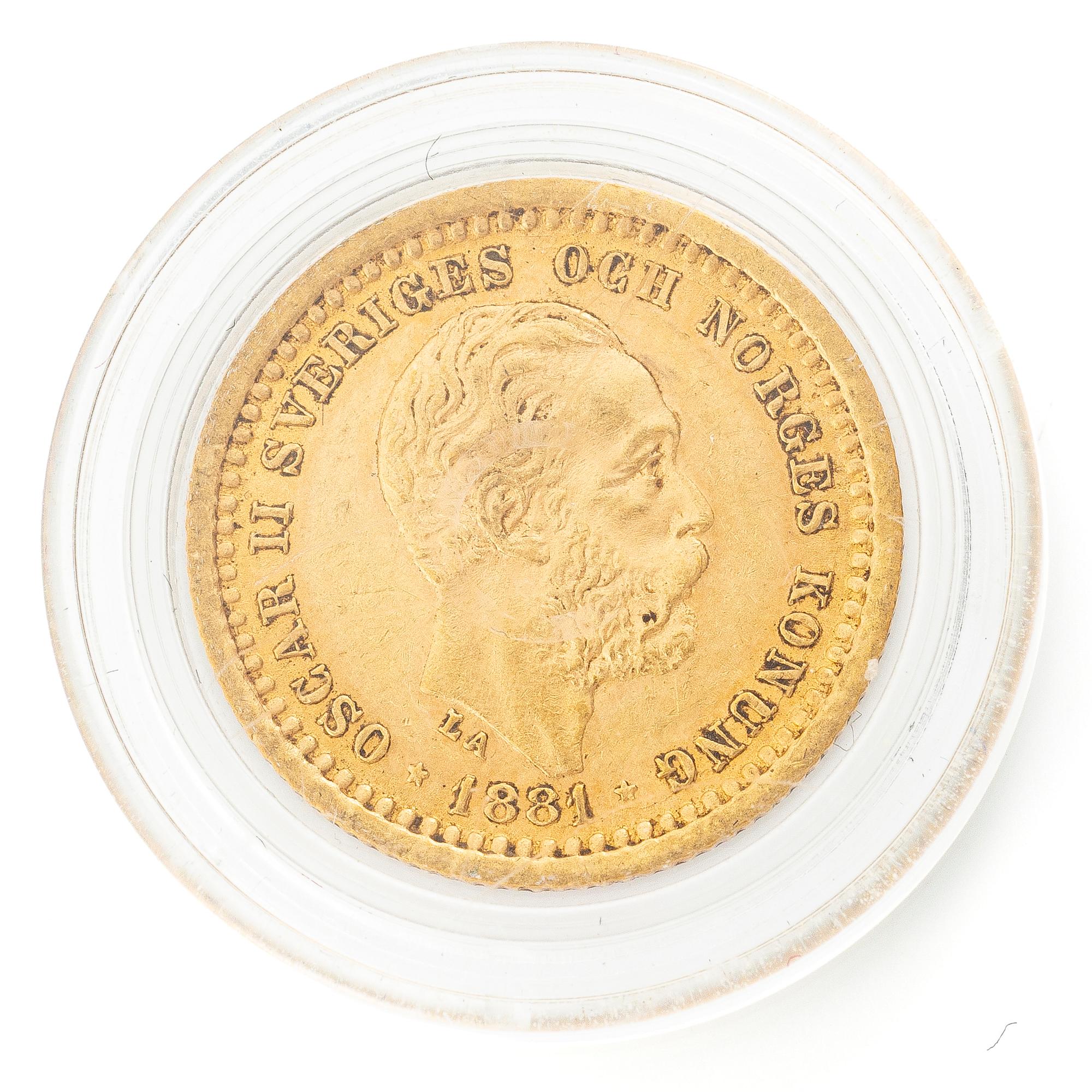 Guldmynt, Sverige, Oskar II, 5 kronor, 1881.