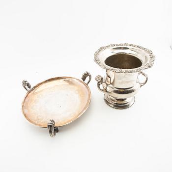 Cup and tray, 20th century, silver plate.