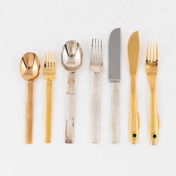 Gunnar Cyrén, a 25 pcs 'Nobel' gold and silver plated cutlery set, Gense, Sweden post 1991.