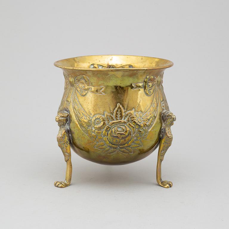 An 18th century brass flower pot.