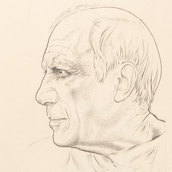 Pablo Picasso, "Portrait de Pablo Picasso et Remarque pour Témoignage" 1956.