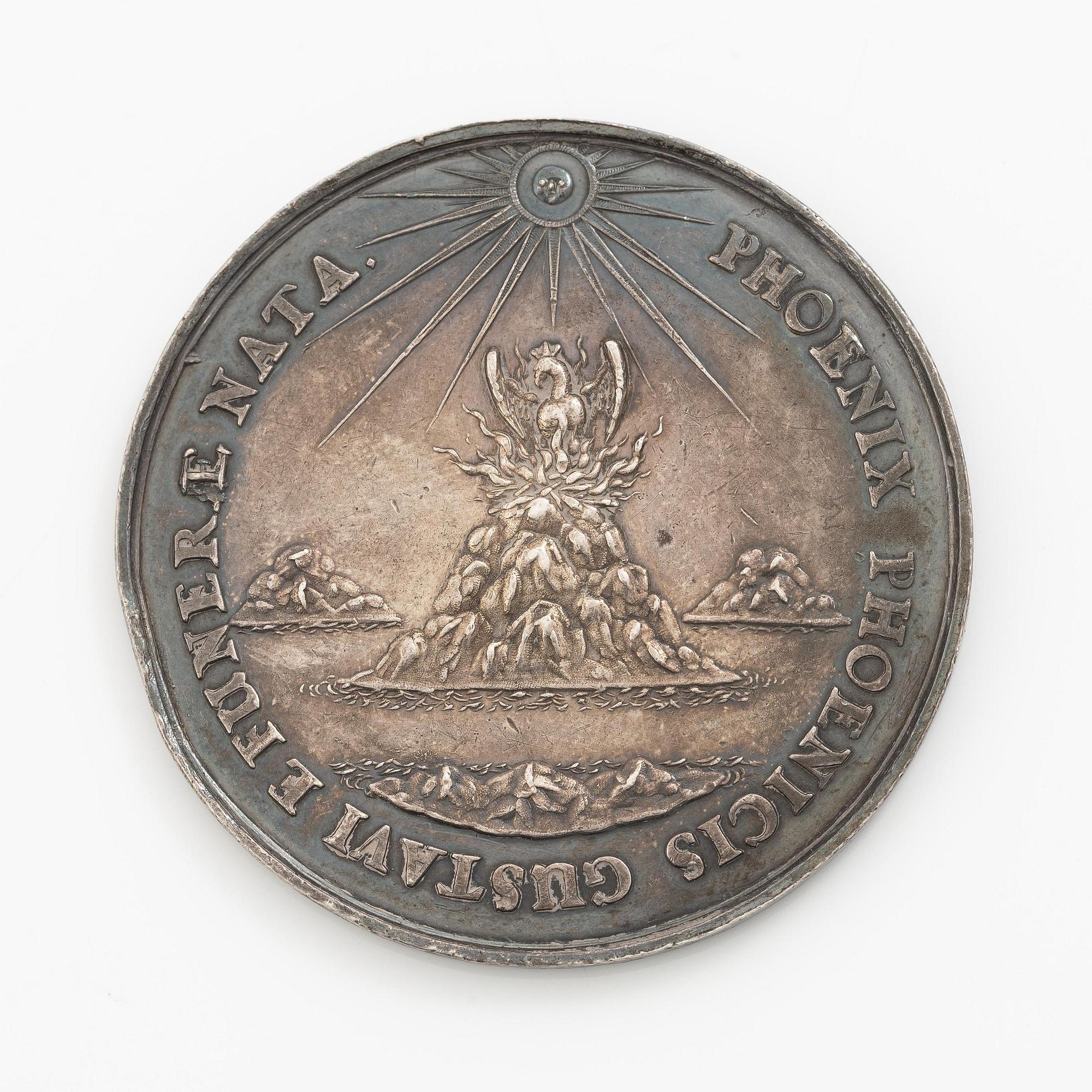 Minnespening, Kristina utkorad till drottning efter faderns död 1632, av Sebastian Dadler (medaljgravör, 1586-1657).