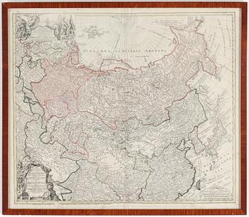 Johann Baptist Homann · JOHANN BAPTIST HOMANN, karta, kopparstick delvis kolorerad, "Annae Magnae Victrici Russorum Imperatrici", 1739.