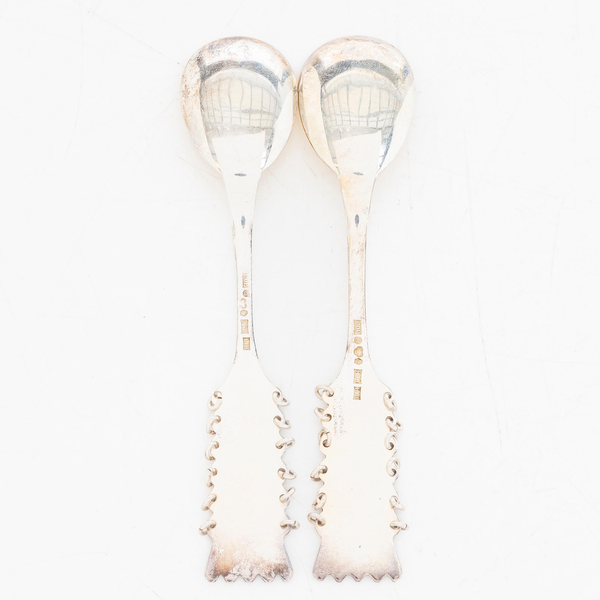 Skedar, 12 st, silver, samiska, Persson Ab, C.O., Haparanda, 1980-tal.