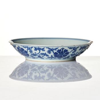 A blue and white 'lotus dish', Qing dynasty with Qianlong mark.