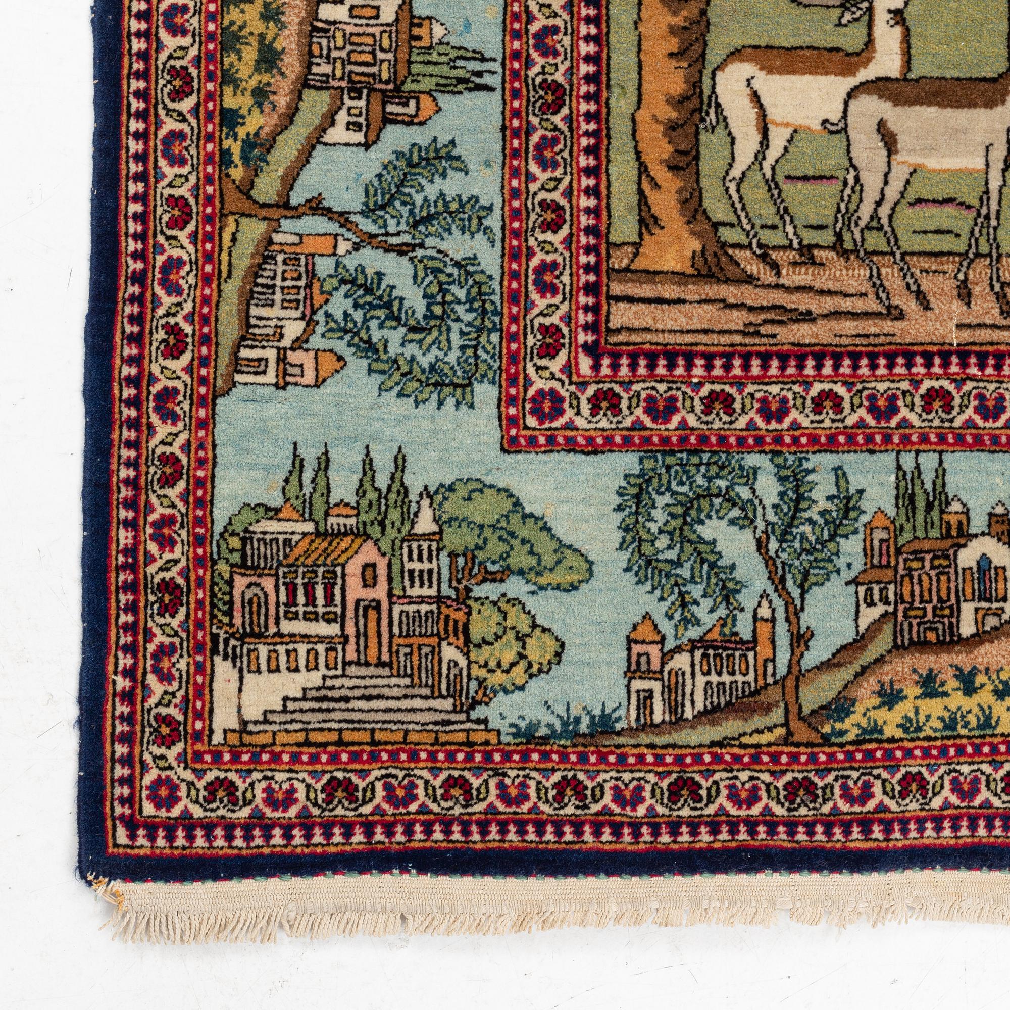 Matta, semiantik Keshan figural, ca 198 x 134 cm.