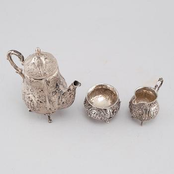 KAFFESERVIS, 3 delar, låghaltigt silver, Tyskland, 1900-tal.