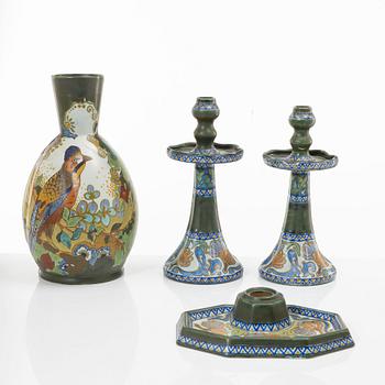 Desk set, 4 pieces, ceramic, bl a "Crocus", Gouda, Netherlands.