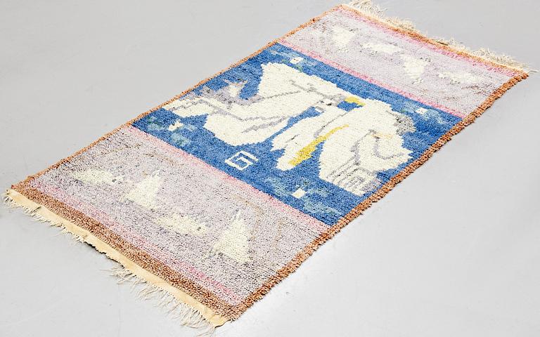 Sigrid Hjertén, a carpet, knotted pile, ca 190 x 95-96,5 cm (as well as ca 2,5-3 cm ivory flat weave with light grey parts at the ends).