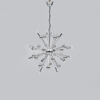 TAKLAMPA, sputnik-modell, 1900-talets slut, höjd exklusive kedja 57 cm.