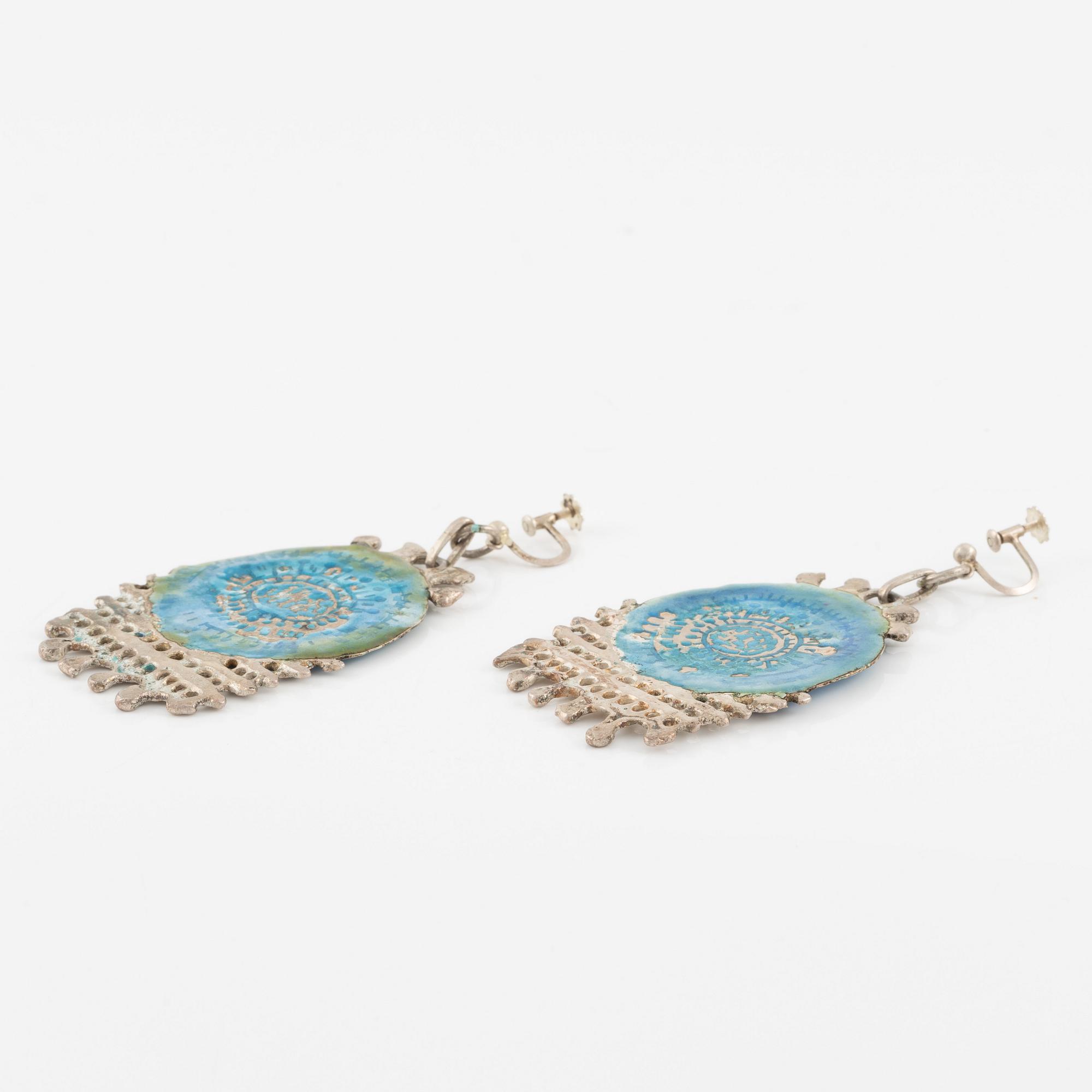 Lars Arby, two pairs of earrings, sterling silver and enamel, Gothenburg 1969 and 1983.