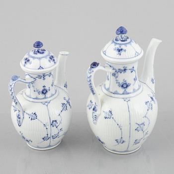 A group of five 'Blue Fluted Plain' porcelain Coffee Pots, Royal Copenhagen, models 46, 47, 48, 49, 1898-1923 and later.