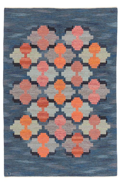 Judith Johansson, a carpet, 'Lyktor', flat weave, approximately 248 x 166 cm, signed JJ.