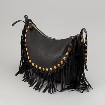 Valentino, a black leather hobo bag.