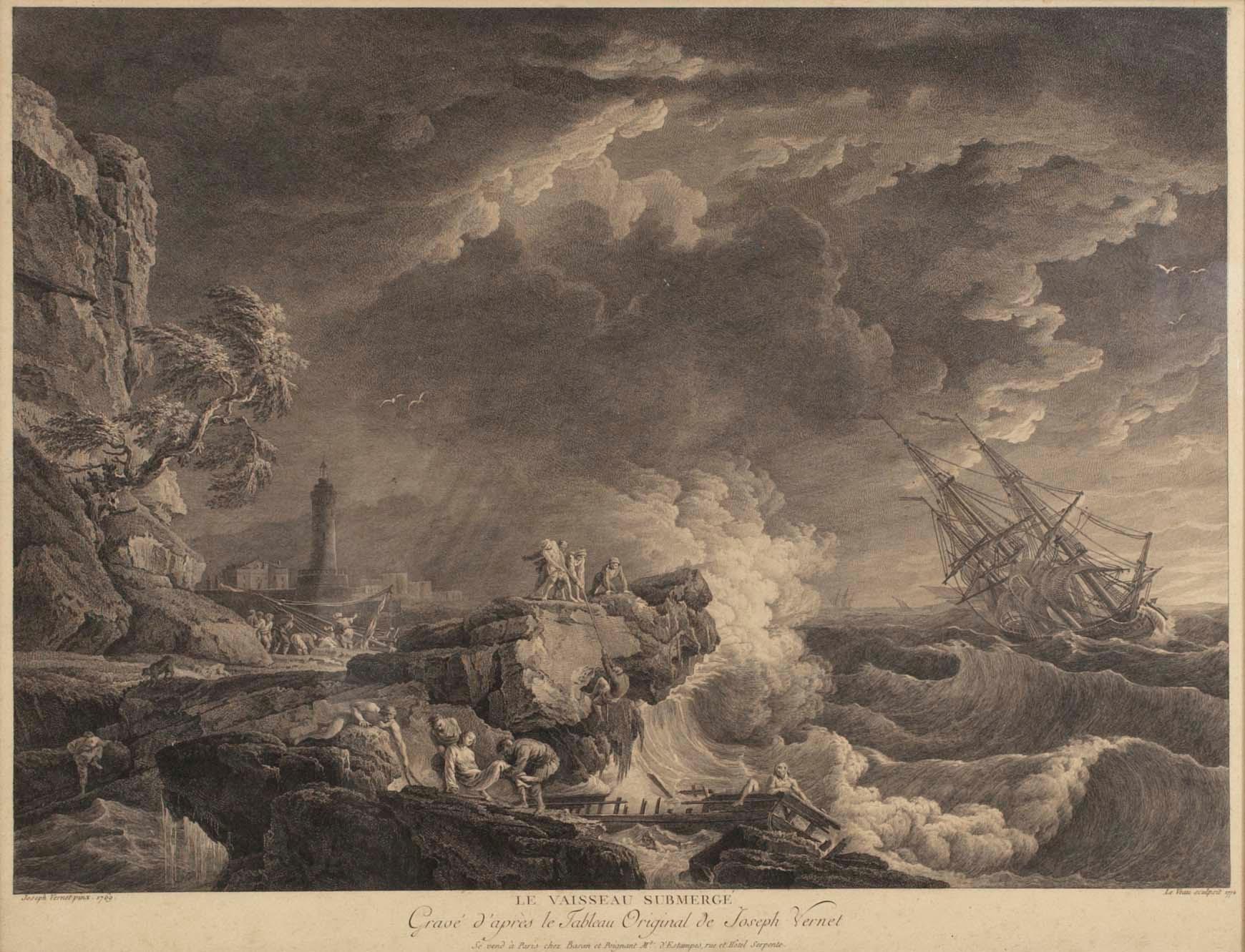 JOSEPH VERNET, KOPPARSTICK, efter, Le Vaisseau submergé. 1769.