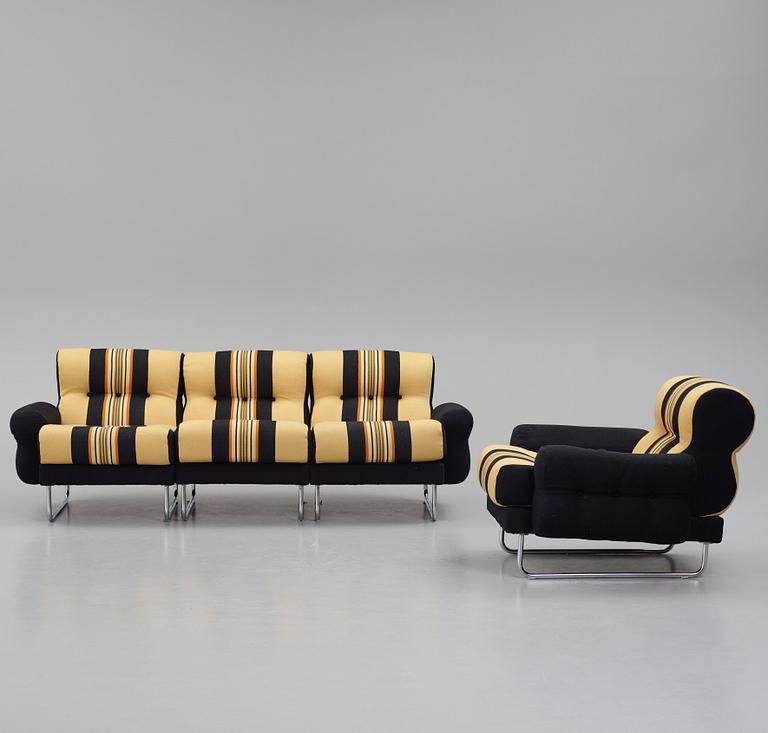 Jan-Eric Bengtsson, fåtölj samt modulsoffa, "Bossanova", Scapa Industri AB, Alvesta, 1970-tal.