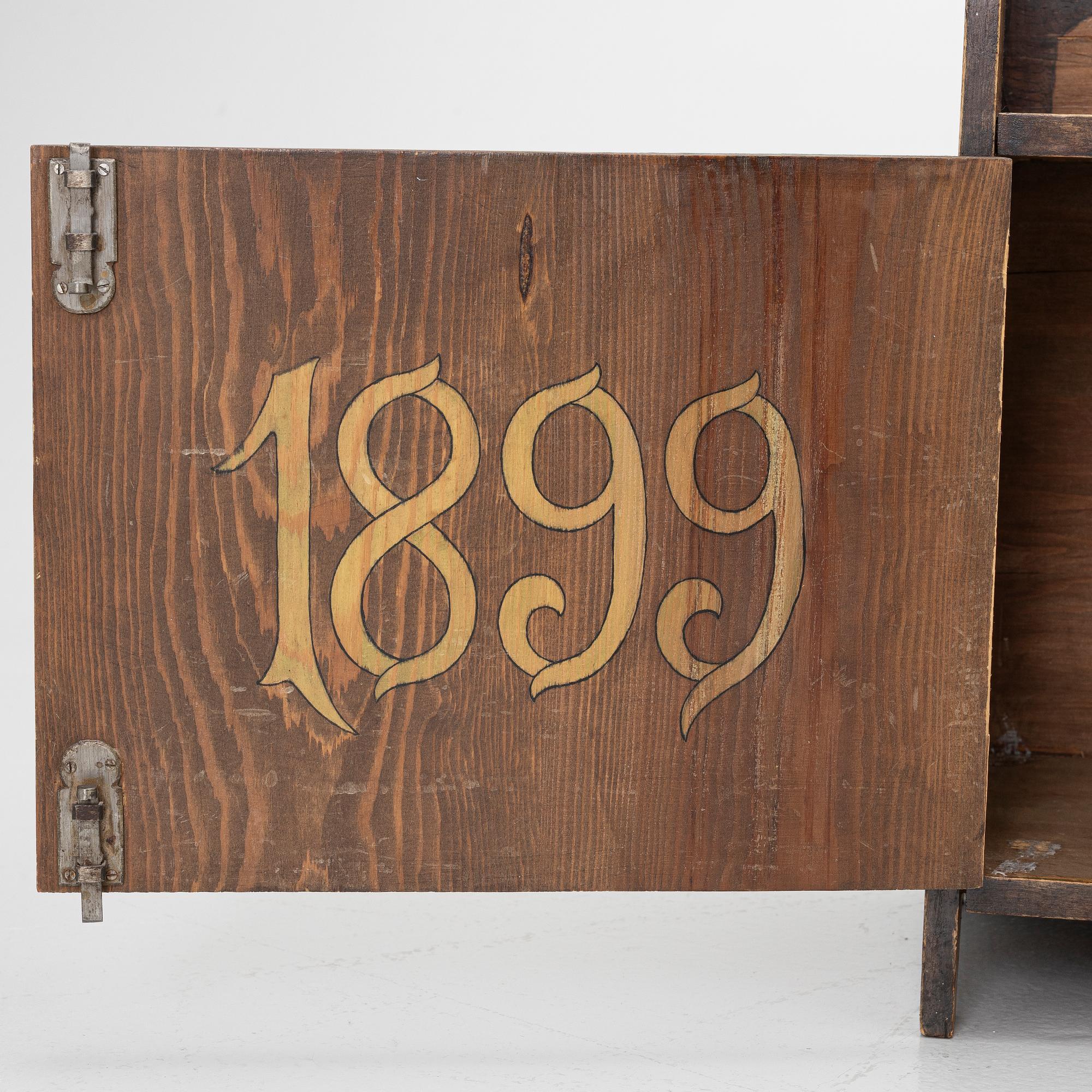 Märta Lindblom, & Carl Otto Lundgren, wall cabinet, signed and dated 1899.