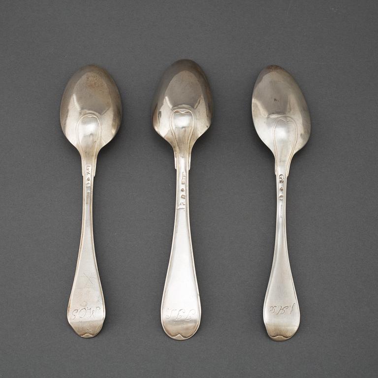 Three Swedish silver spoons, 1790 and 1792.