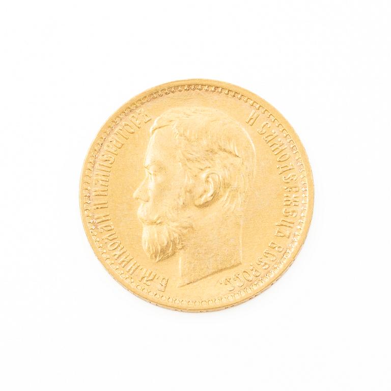 Guldmynt, Nikolaij II, Ryssland, 5 Rubel, 1899.