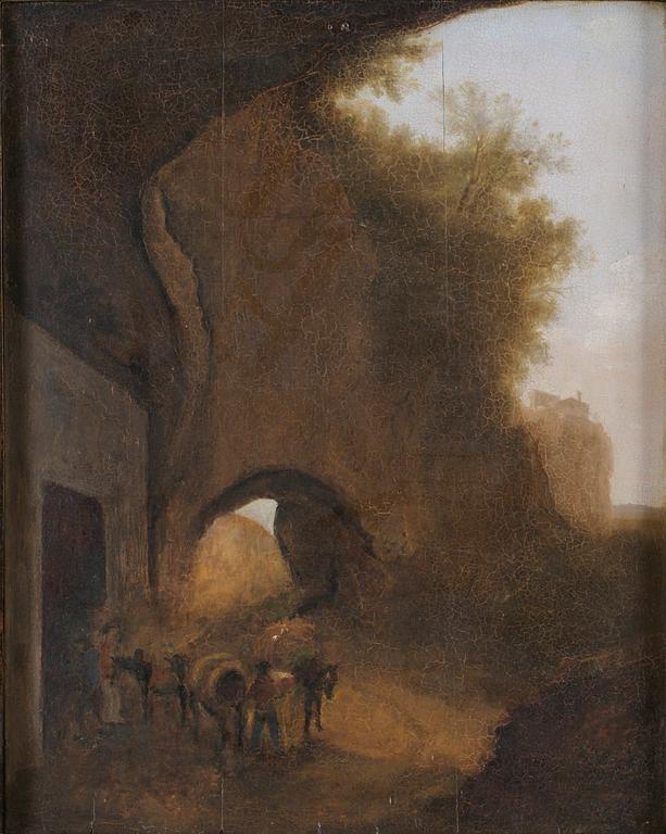 Jan Dirksz Both Hans art, Italienskt landskap med rastande sällskap.