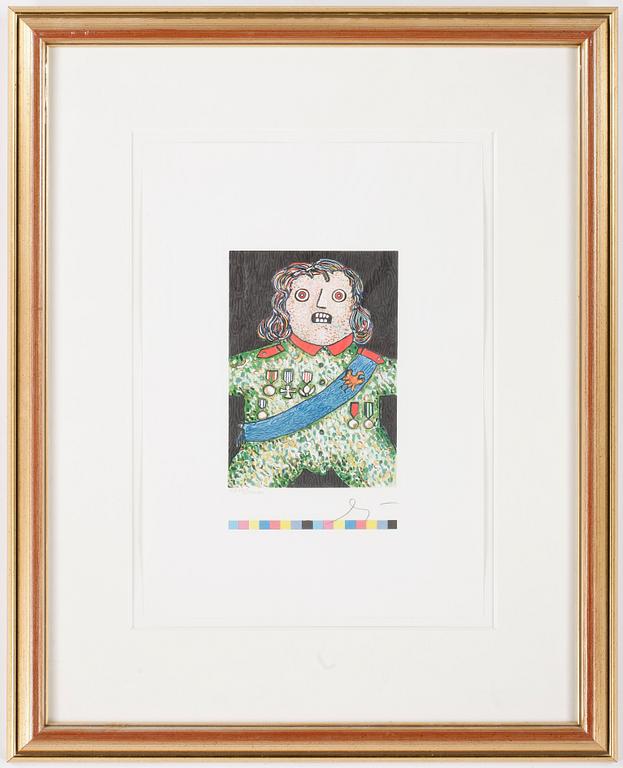 ENRICO BAJ, grafiskt blad/blandteknik, signerad och numrerad 4348/10000.