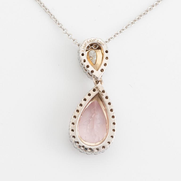 Pear shaped morganite and diamond necklace.