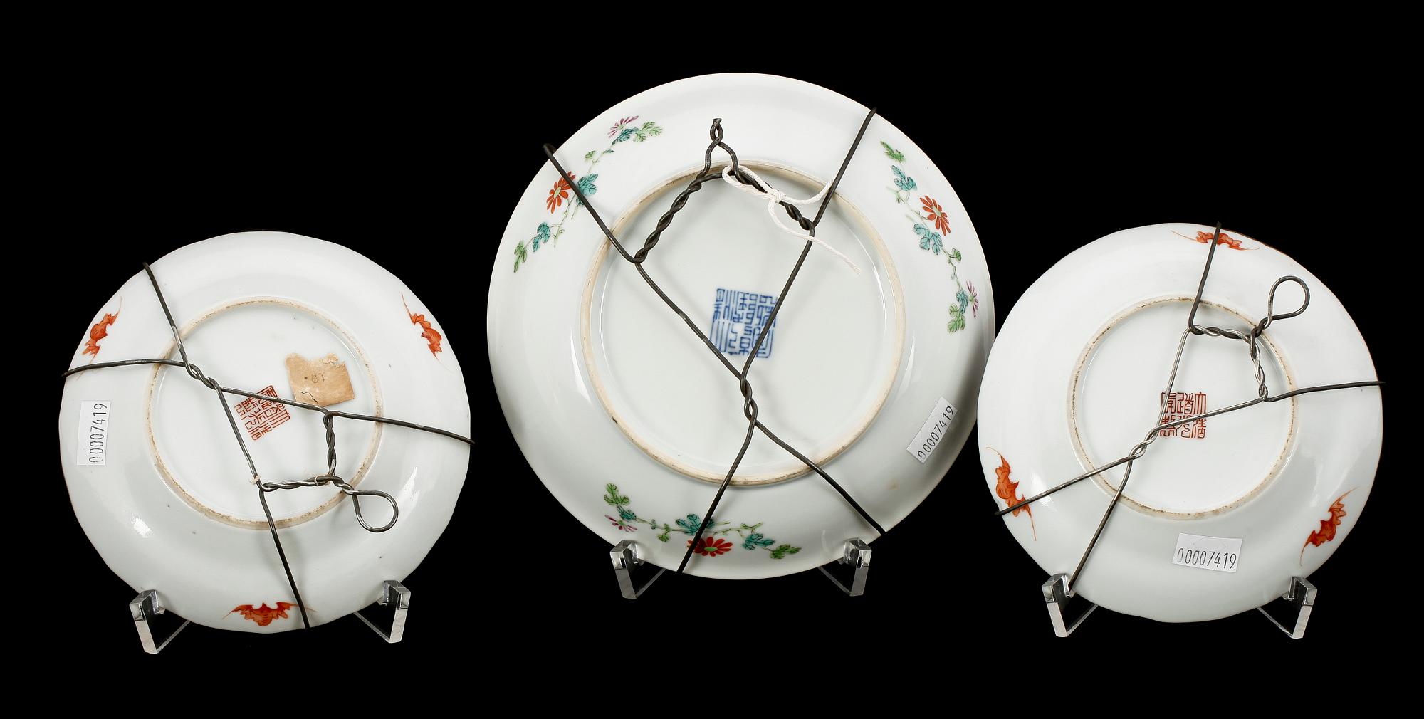 FAT, 3 st, porslin, bla Qianlong, Kina 1700-1800-tal.