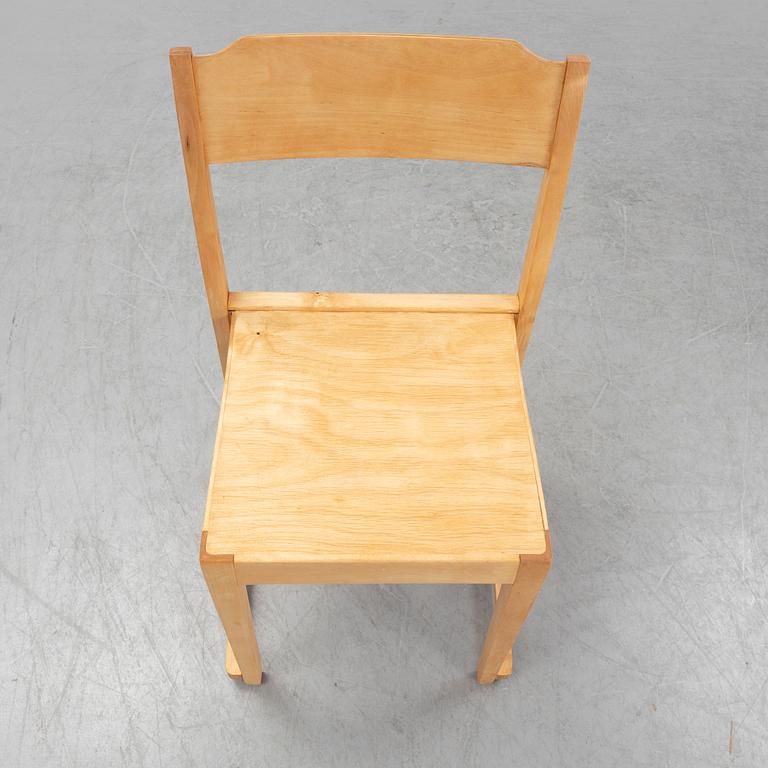 A set of five stackable birch chairs, mid 20th Century.