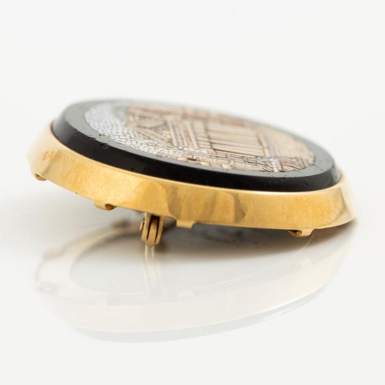 Brosch 18K guld med mikromosaik.