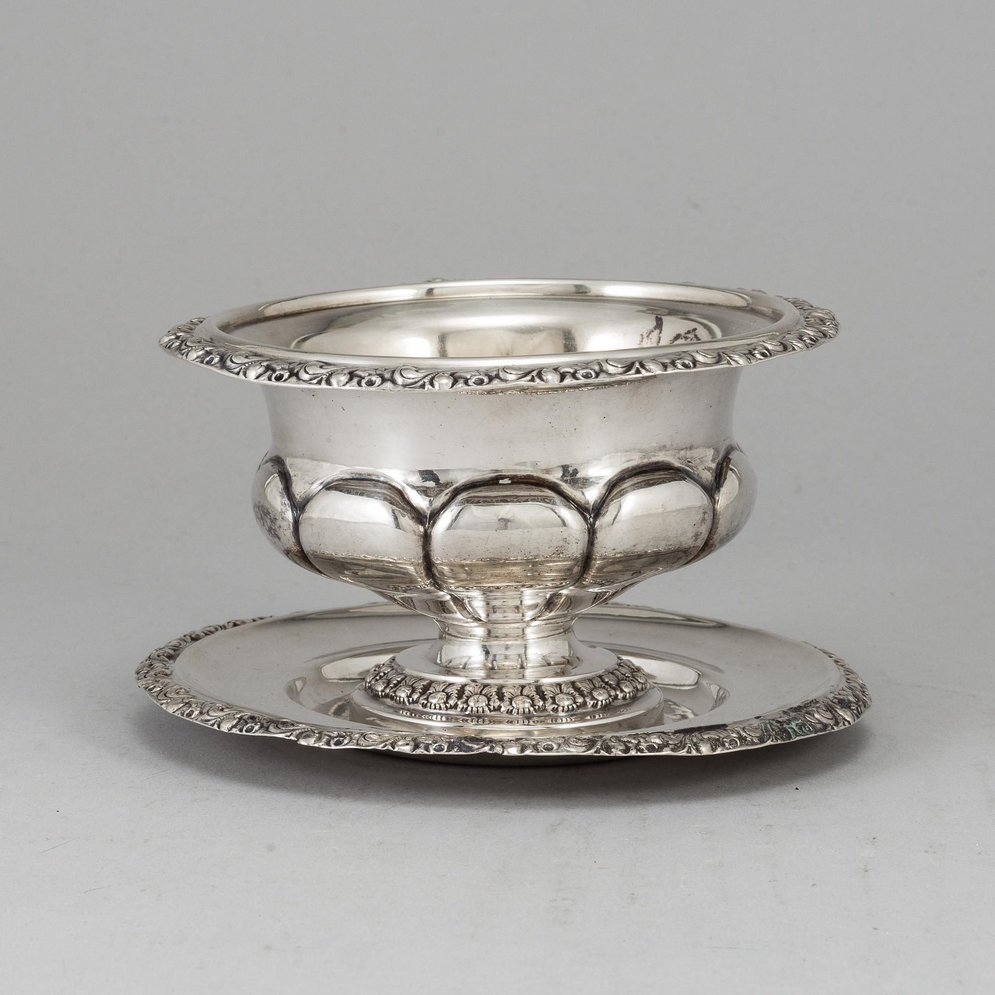 A silver sauce bowl by Carl Nyström Stockholm 1844.
