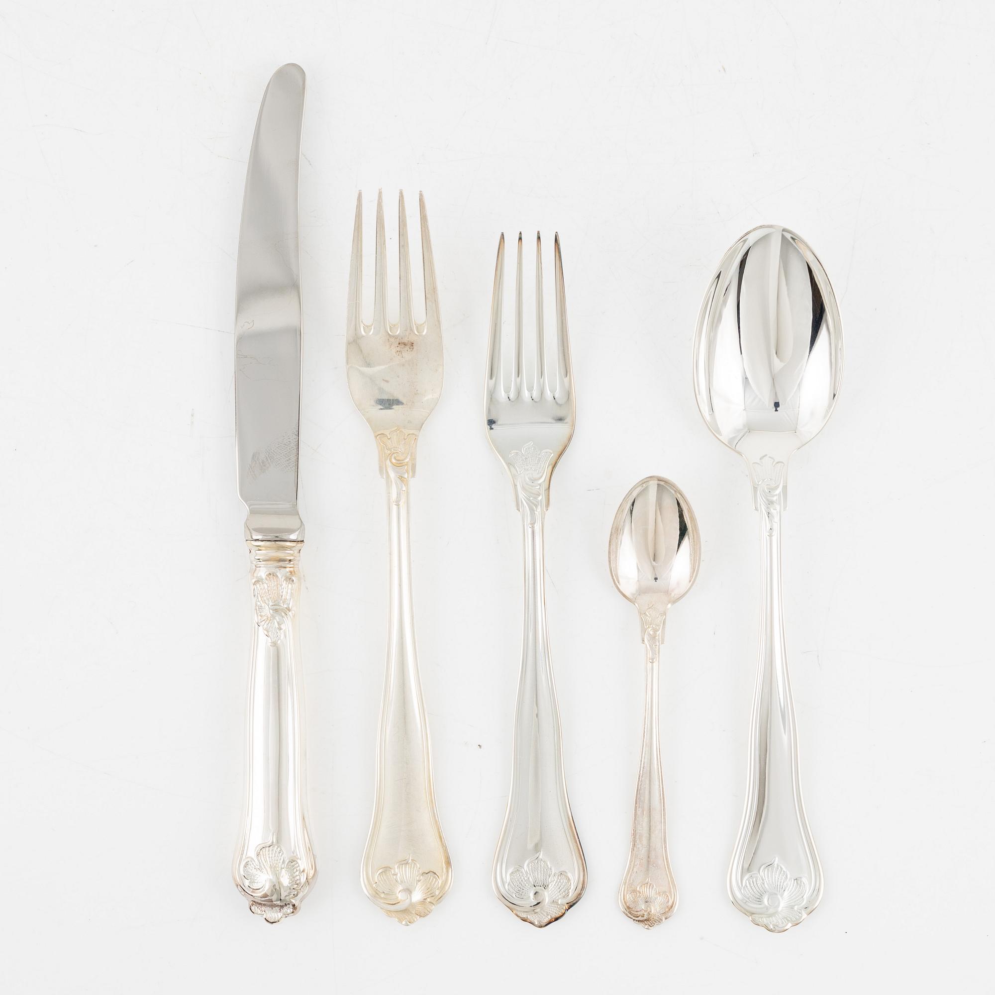 A Swedish Silver Cutlery, model 'Sachsisk' including mark of Mema, Lidköping 1993 (24 pieces).