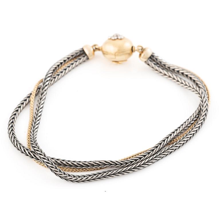 Ole Lyngaard, collier och armband silver och guld, med lås 18K guld med briljantslipade diamanter.