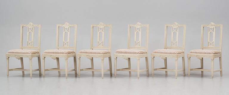 A set of six late Gustavian chairs after a model by Carl Wilhelm Carlberg, late 18th century.