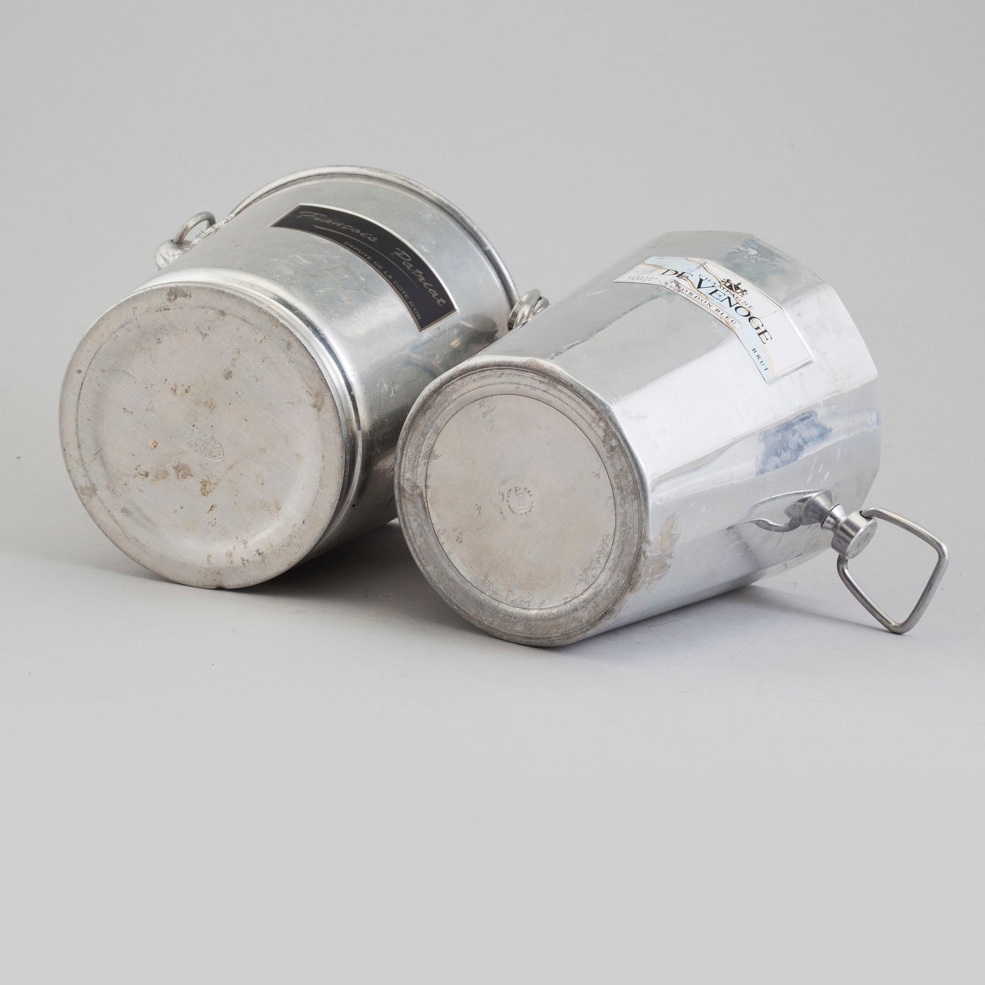 a set of aluminium champagne coolers, late 20th century.