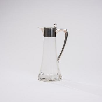 WINE PITCHER, silver and glas, germany ca 1900.