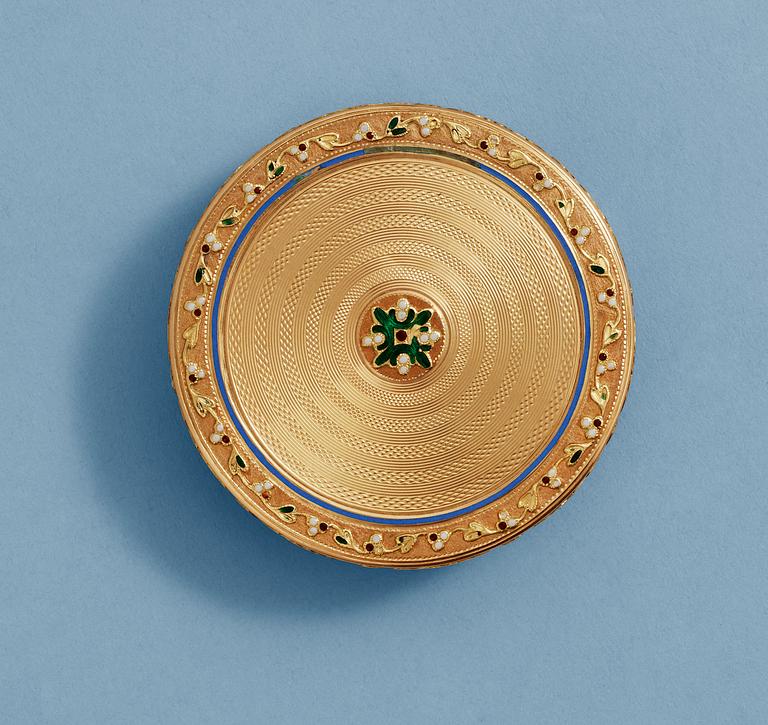 A German late 18th century gold and enamel snuff-box.