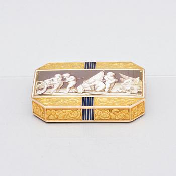 An early 19th century gold and enamel box, unidentified mark M, possibly Switzerland.